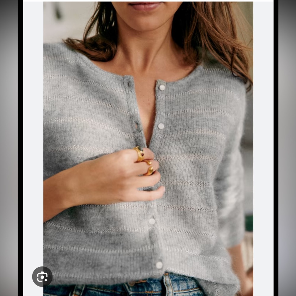 Sezane Gaspard Light Gray striped Women's Cardigan